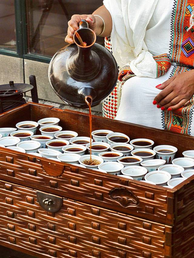 Ethiopian coffee ceremony traditional setting